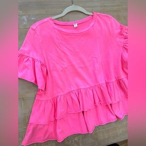 BP hot pink ruffle short sleeve shirt top